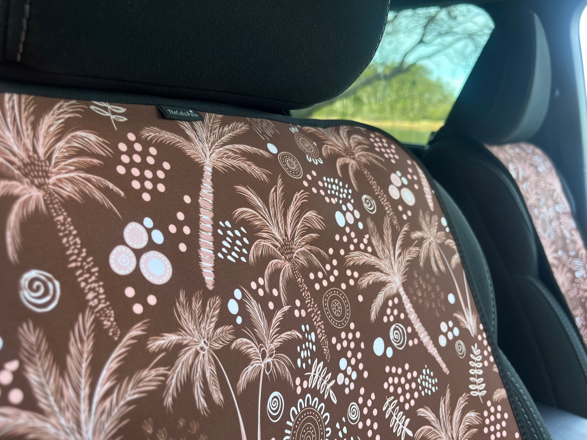 Waterproof car seat cover brown palms indigenous art 