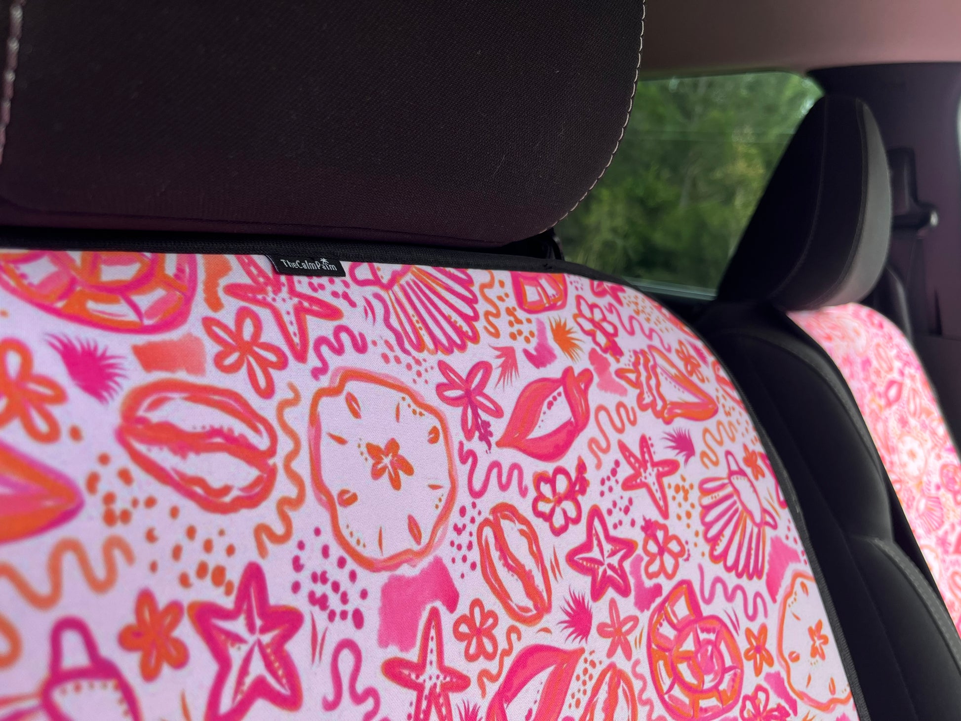 Close up of Pink Seashell print Waterproof Car Seat Cover