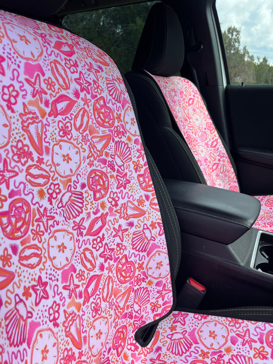 Waterproof Car Seat Cover with pink seashells. Easy to install